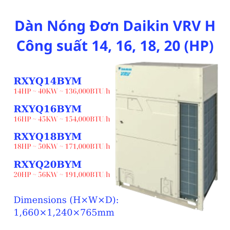 Dàn Nóng Đơn Daikin VRV H 16HP RXYQ16BYM